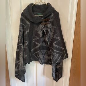 Vintage Ralph Lauren Lambswool-Blend Blanket Cape Poncho Wrap OS | Italian Made